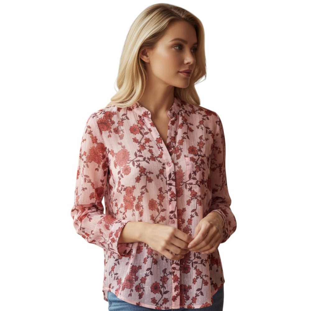 KUT from the Kloth Tunic Blouse Womens XL Red Floral Boho Hippie Indie Office